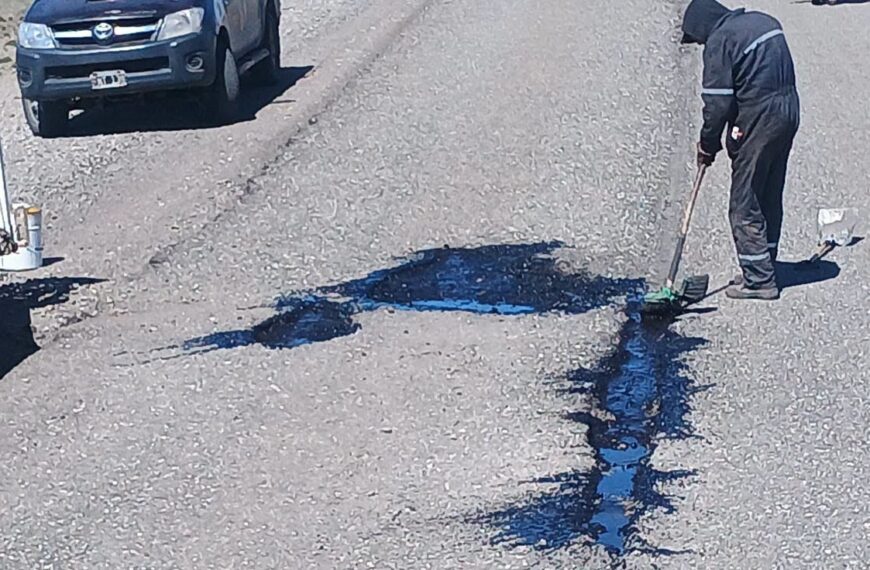 Vialidad realiza bacheo de la Ruta 40 en el norte de Santa Cruz