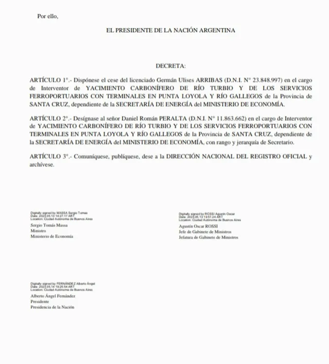 decreto peralta en YCRT 2
